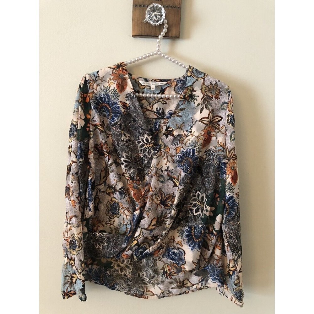 Rachel Roy Womens Size 4 Multicolor Floral Blouse Faux Wrap